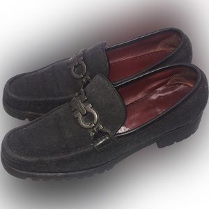 💯 Authentic Salvatore Ferragamo Classic Flannel Heather Grey Loafers w/Lug Sole